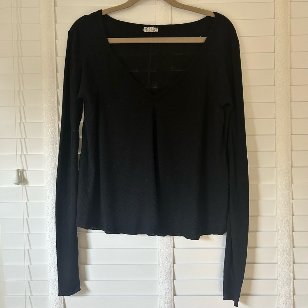 Free People Black Long Sleeve Top